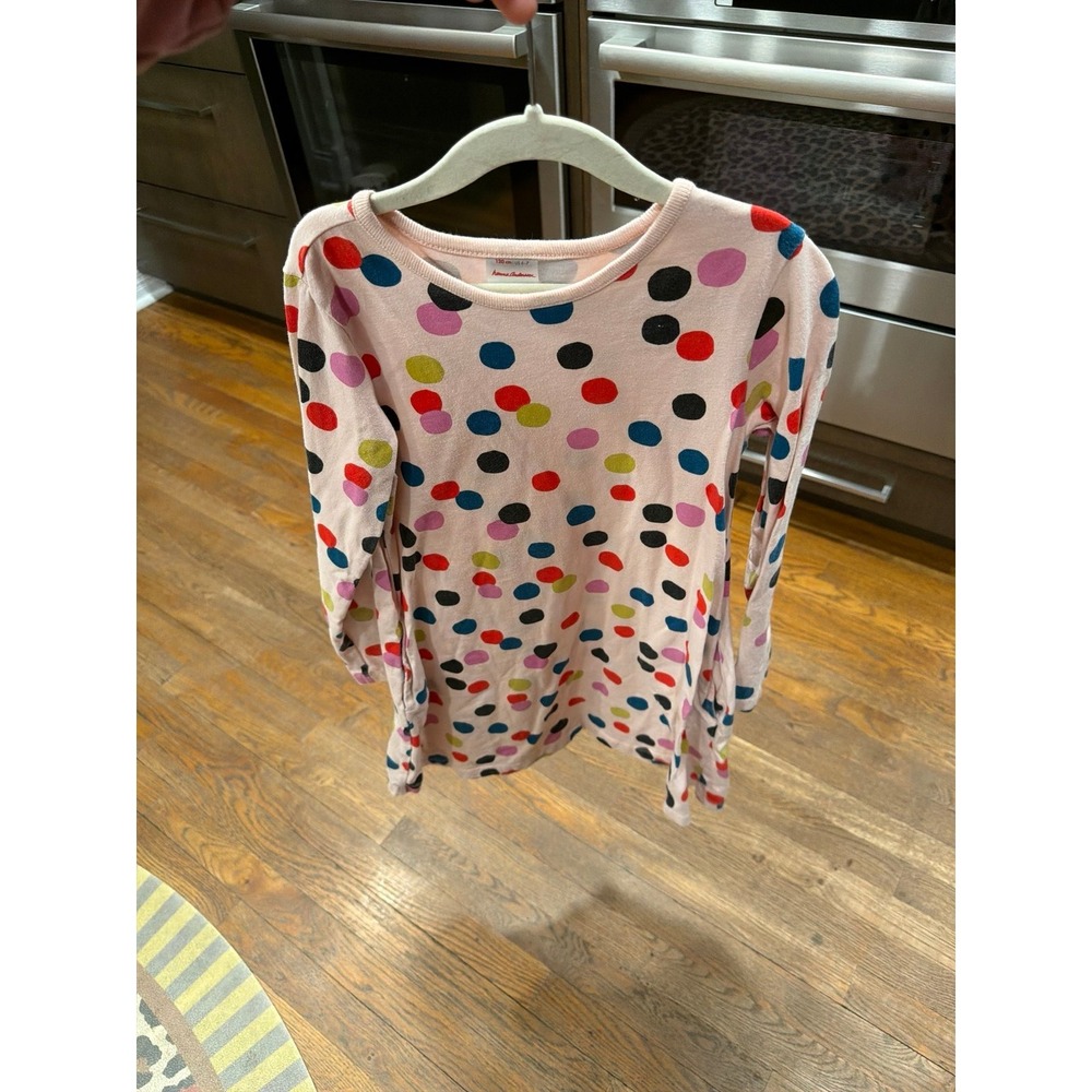 Hanna Andersson long-sleeve A-line dress light pink confetti polka 6-7